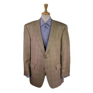 Hart Schaffner Marx Gold Plaid Wool-Silk 2-Btn Sportcoat Blazer 44R